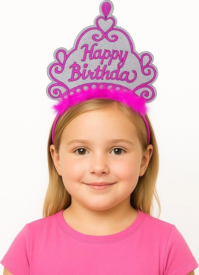 Pembe Happy Birthday Prenses Tacı – Doğum Günü Taç Aksesuarı