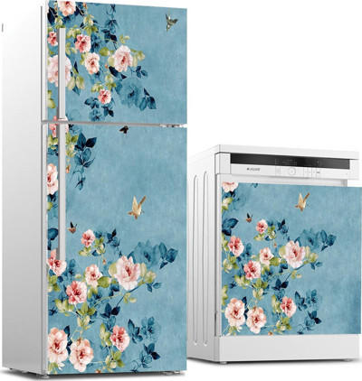 Buzdolabı ve Bulaşık Makinası Beyaz Eşya Sticker Kaplama Mavi Yeşil Pembe Çiçek