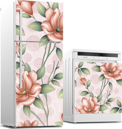 Buzdolabı ve Bulaşık Makinası Beyaz Eşya Sticker Kaplama Çiçek Duvar Dekor