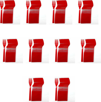 Plastik Kırmızı Renkli Lüx Parti Doğum Günü Çatal - 18 Cm. - 25 Adetlik 10 Paket