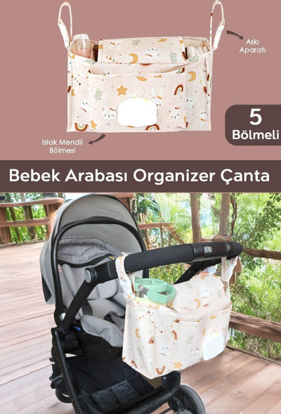 Meleni Baby Bebek Arabası Organizer Çanta - Anne Bebek Bakım Çantası - Puset Düzenleyici - Stroller Bag