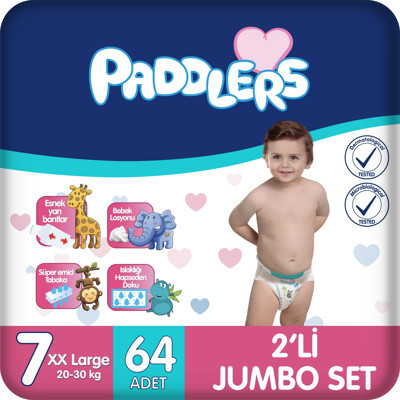 Paddlers Bebek Bezi 7 Numara XX-Large (20-30 Kg) 64 Adet – 2’li Jumbo Set