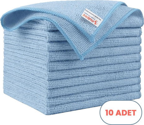 Mulpex Mikrofiber Temizlik Bezi 10 Adet - 40x40 cm, 375 GSM, Parlak Dokulu, 60 gr ±2, Yüksek Emici, İz Bırakmaz