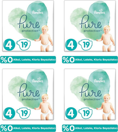 Prima Pampers Pure Bebek Bezi 4 Beden 19Lu X 4 Paket