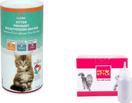 Cleday Yavru Ve Anne Kediler Için Süt Tozu 200 Gr + Pet Style Biberon
