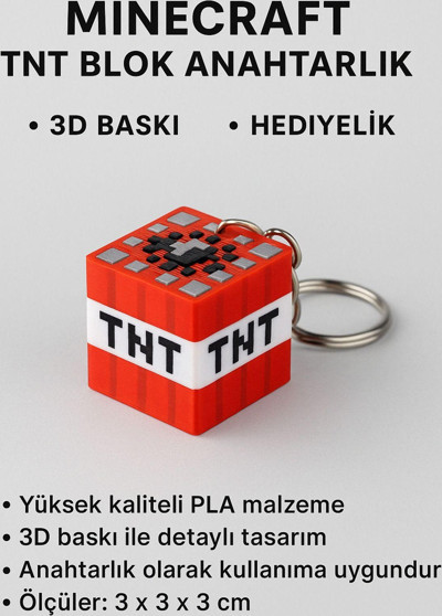 Soft Minecraft Tnt Blok Anahtarlık 3D Baskı El Yapımı Hediyelik
