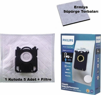 Ermiya Philips 8000 Serisi Xd8122/10 Elektrikli Süpürge 5 Ad Yeni Kutu Toz Torbası+Performer Motor Koruma F