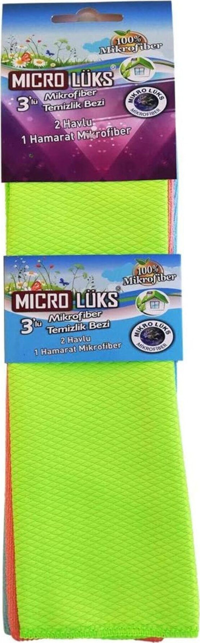 Mikrofiber 3'lü Temizlik Bezi 2 Havlu + 1 Hamarat Bez 30cm x 34cm 1017157