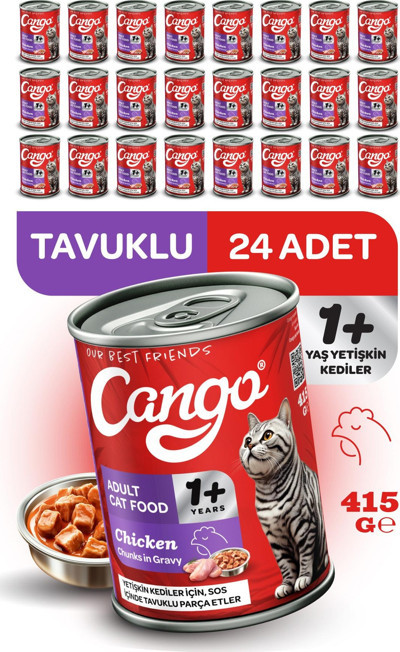 Cango Yetişkin Yaş Kedi Maması Tavuklu 415Gr 24Lü