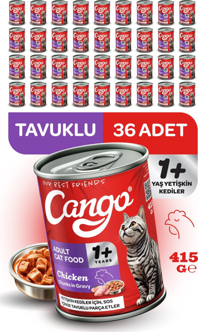 Cango Yetişkin Yaş Kedi Maması Tavuklu 415Gr 36Lı