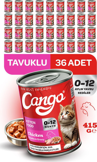 Cango Yavru Yaş Kedi Maması Tavuklu 415Gr 36Lı