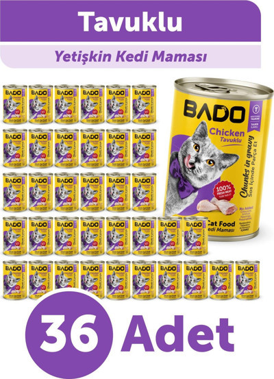 Bado Yetişkin Yaş Kedi Maması Tavuk Etli 400Gr 36'lı