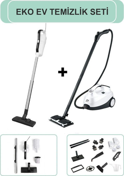 EK012 Torbasız Dikey Elektrikli Süpürge / CB-107C Buharlı Temizlik Makinası (EKO TEMİZLİK SETİ)