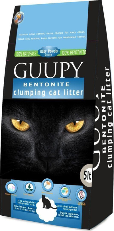 Guupy Bentonit Topaklanan Kedi Kumu Bebek Pudrası Kokulu 5Lt
