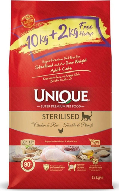 Unique Steril Tavuklu Kedi Maması 10+2 Kg Hesaplı Paket