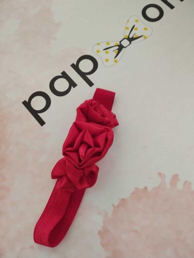 Papyonbaby0 Gül Motifli Saç Bandı - Kırmızı - Organik & El Yapımı