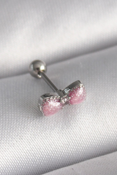 Celira 316L Çelik Gümüş Renk Pembe Kurdele Zirkon Taş Detay Tragus Piercing NS2965