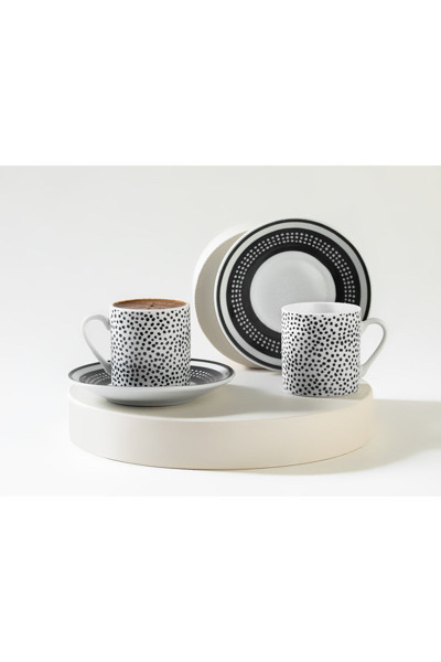 English Home Black Dots Porselen 2'Li Kahve Fincanı Takımı 80 Ml Siyah