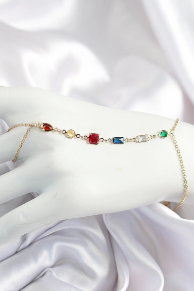 Pirinç Renkli Zirkon Taşlı Y Model Gold Renk Kadın Şahmeran