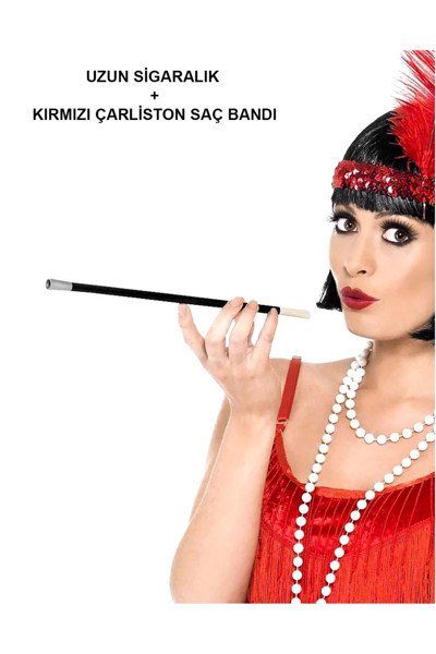 Ynt İthalat 192039Ler 199039Lar Gatsby Kadın Aksesuar Seti – Kırmızı Charleston Saç Bandı Ve Lık