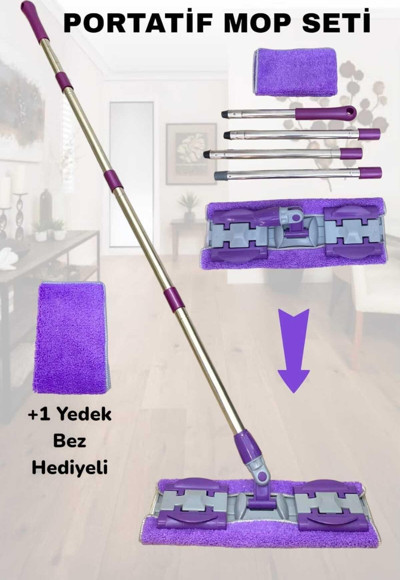Manosta (1 Adet Yedek Bez Hediye) Mikrofiber Mandallı Mop. Yer,Duvar,Fayans Ve Yüzey Temizlik Mop