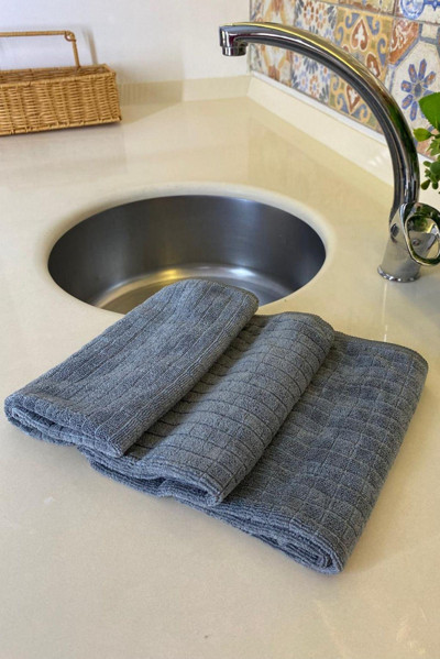 Manosta Missclean ( 3 Adet ) Mikrofiber Gri Renk Kareli Mutfak Temizlik Bezi - Tezgah Bezi El Bezi