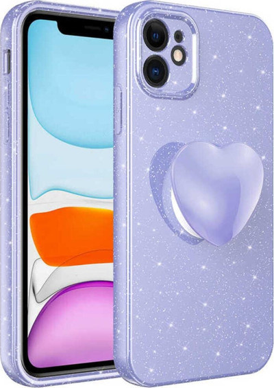 Kılıftech İphone 11 Uyumlu Kamera Korumalı Simli Pop Soketli Lüks Zore Koton Soketli Kılıf-Lila