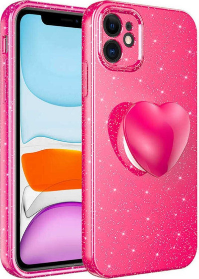 Kılıftech İphone 11 Uyumlu Kamera Korumalı Simli Pop Soketli Lüks Zore Koton Soketli Kılıf-Pembe Koyu