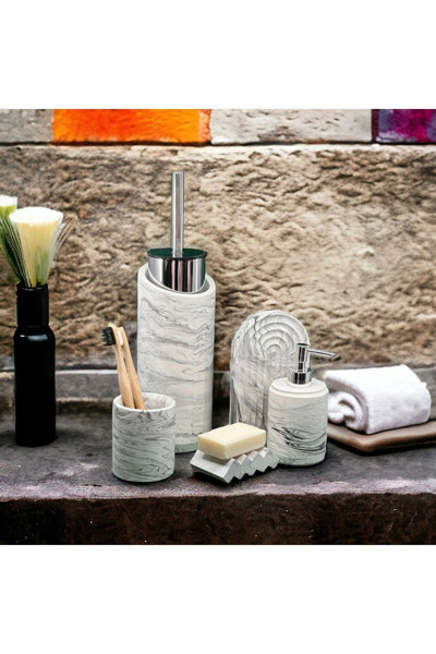 Trust Stone Marble Serisi Beton Banyo Seti Ve Tuvalet Fırçalığı,Sıvı,Katı Sabunluk,Diş Fırçalık,Tepsi,Aksesuar