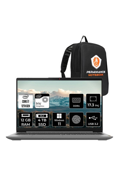 LENOVO IdeaPad 3 17IAU7 i7-1255U 12GB 4TB SSD 17.3" FHD W11P Taşınabilir Bilgisayar & PER4 Çanta