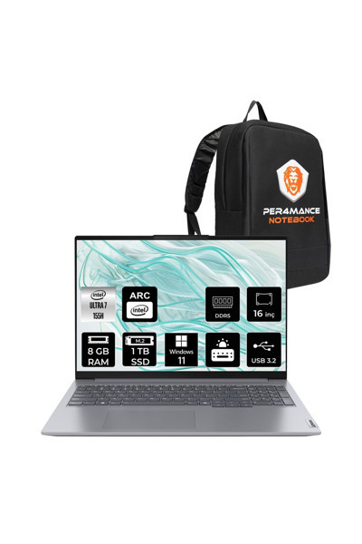 LENOVO ThinkBook 16 G7 Ultra 7 155H 8GB 1TB SSD 16" WUXGA W11H Dizüstü Bilgisayar & Laptop & PER4 ÇANTA