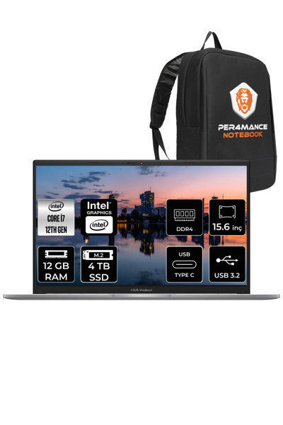 Asus Vivobook 15 X1504Za İ7 1255U 12Gb Ram 4Tb Ssd 15.6'' Fhd Fdos Bq441 & Per4 Çanta