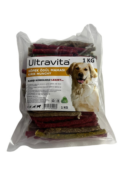 Ultravita 1 Kg Yüksek Proteinli Kurutulmuş Atıştırmalık Renkli Kırık Munchy Çubuk Köpek Ödül Maması