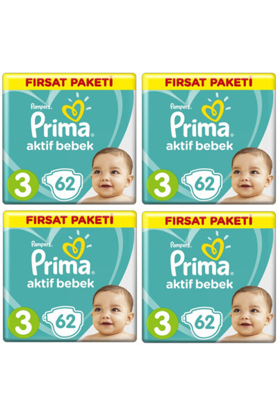 Prima Bebek Bezi 3 Beden-numara Midi 6-10 kg 62 Li 4 Paket 248 Adet