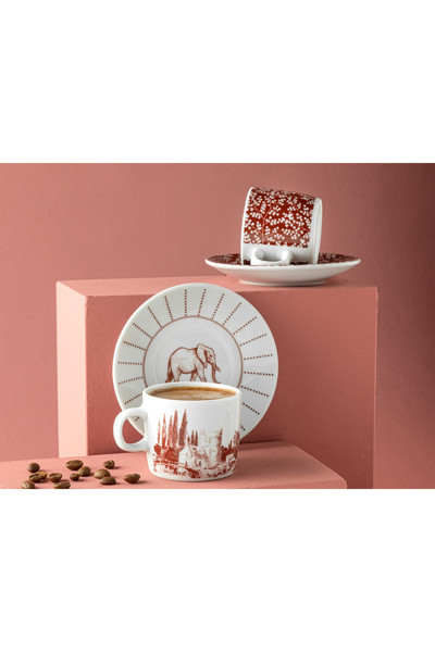English Home Elephant Porselen 2'Li Kahve Fincan Takımı 80 Ml Bordo