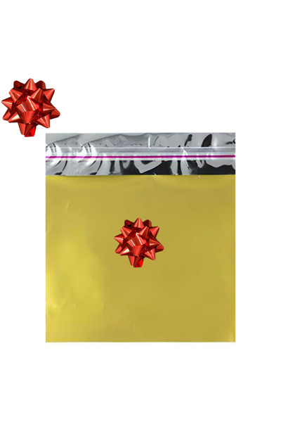 Ambalaj Evi Gold Metalik Hediye Paketi 17X25 Cm 10 Lu + 10 Adet Yapışkanlı Fiyonk