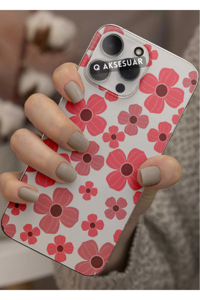 Q Aksesuar Xiaomi Redmi Note 12 Pro Plus Uyumlu Pembe Çiçekler Tasarımlı Şeffaf Telefon Kılıfı Kapak Case