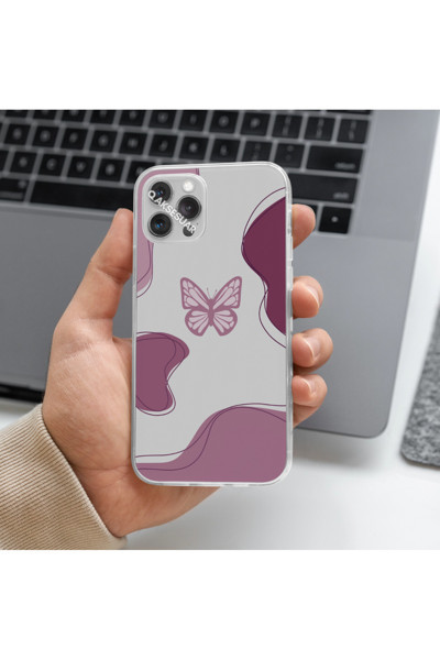 Q Aksesuar Samsung Galaxy M31 Uyumlu Pembe Kelebek Tasarımlı Premium Şeffaf Telefon Kılıfı