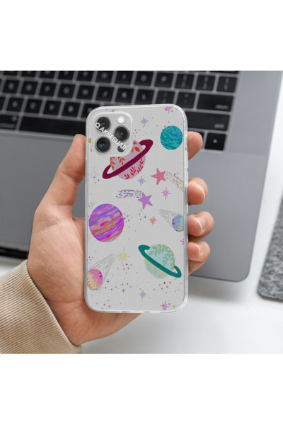 Q Aksesuar Samsung Galaxy A25 Uyumlu Gezegen Tasarımlı Premium Şeffaf Telefon Kılıfı