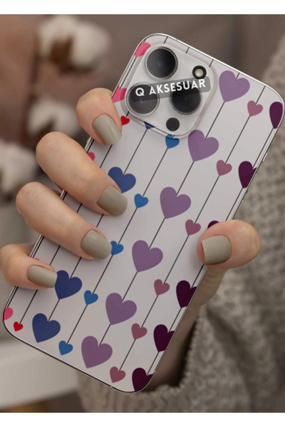 Q Aksesuar Huawei Mate 30 Lite Uyumlu Renkli Kalpler Tasarımlı Şeffaf Telefon Kılıfı Kapak Case