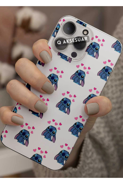 Q Aksesuar Samsung Galaxy A03 Uyumlu Stitch Tasarımlı Şeffaf Telefon Kılıfı Kapak Case