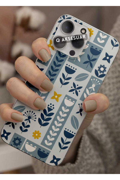Q Aksesuar Xiaomi 12T Uyumlu Mavi Çiçek Tasarımlı Şeffaf Telefon Kılıfı Kapak Case