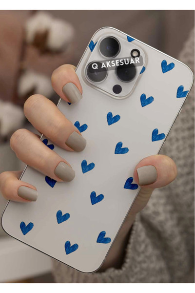 Q Aksesuar Xiaomi Redmi Note 12S Uyumlu Mavi Kalpler Tasarımlı Şeffaf Telefon Kılıfı Kapak Case