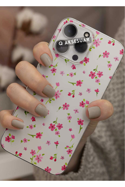 Q Aksesuar Xiaomi Redmi Note 8 Pro Uyumlu Pembe Çiçekler Tasarımlı Şeffaf Telefon Kılıfı Kapak Case