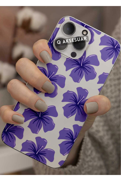 Q Aksesuar Xiaomi Redmi Note 8 Pro Uyumlu Mor Çiçek Tasarımlı Şeffaf Telefon Kılıfı Kapak Case