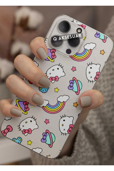 Q Aksesuar Xiaomi Redmi Note 9 Uyumlu Hello Kitty Tasarımlı Şeffaf Telefon Kılıfı Kapak Case