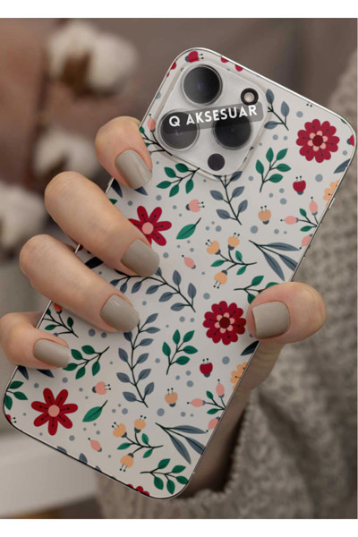 Q Aksesuar Xiaomi Redmi Note 9 Uyumlu Çiçekler Tasarımlı Şeffaf Telefon Kılıfı Kapak Case