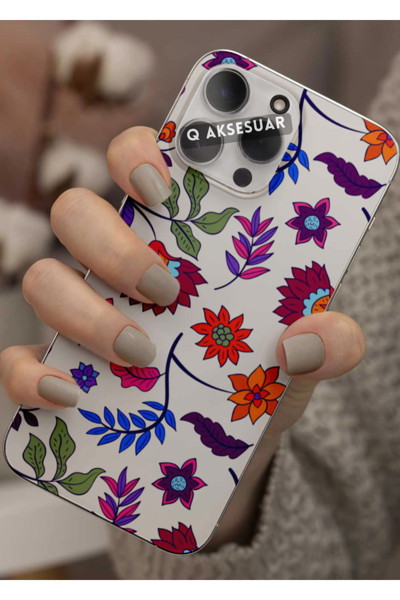 Q Aksesuar Xiaomi Redmi Note 8 Uyumlu Renkli Çiçekler Tasarımlı Şeffaf Telefon Kılıfı Kapak Case