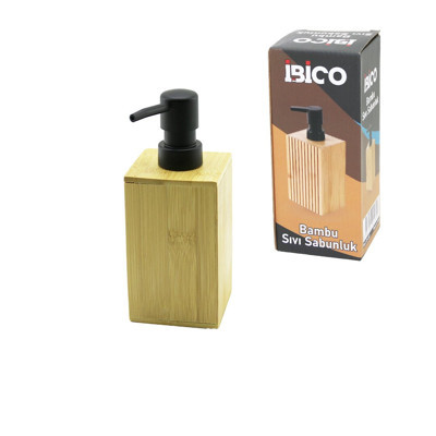 Go İthalat KARE AHŞAP BAMBU SIVI SABUNLUK SİYAH PLASTİK POMPA ÇAP: 7CM - Y: 11.5CM (5250)