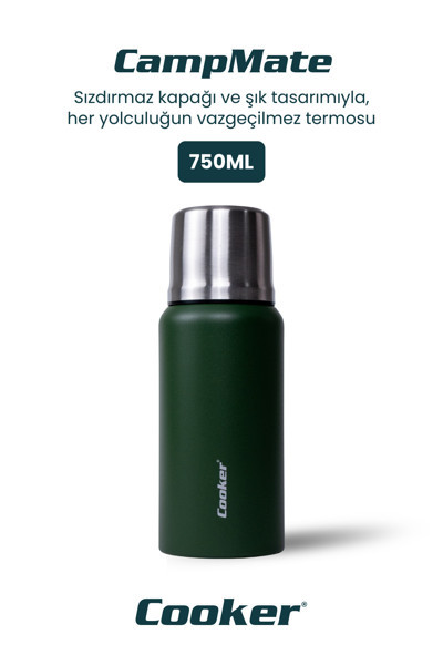 Cooker 750 Ml Paslanmaz Çelik Çift Kat Termos-24 Saat Sıcak,48 Saat Soğuk (Piknik, Ofis, Seyahat) Termos.